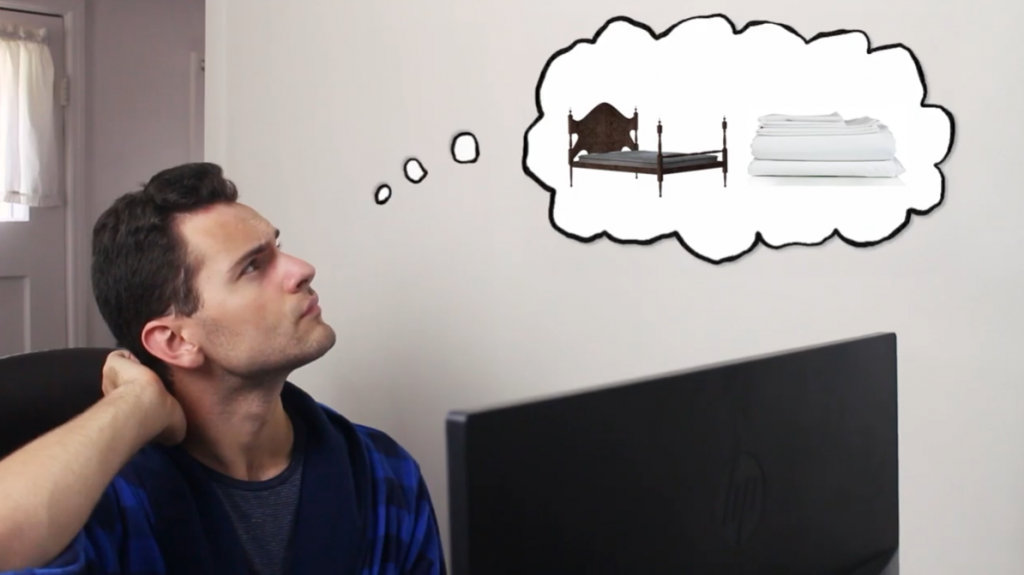 Man thinking about mattress options
